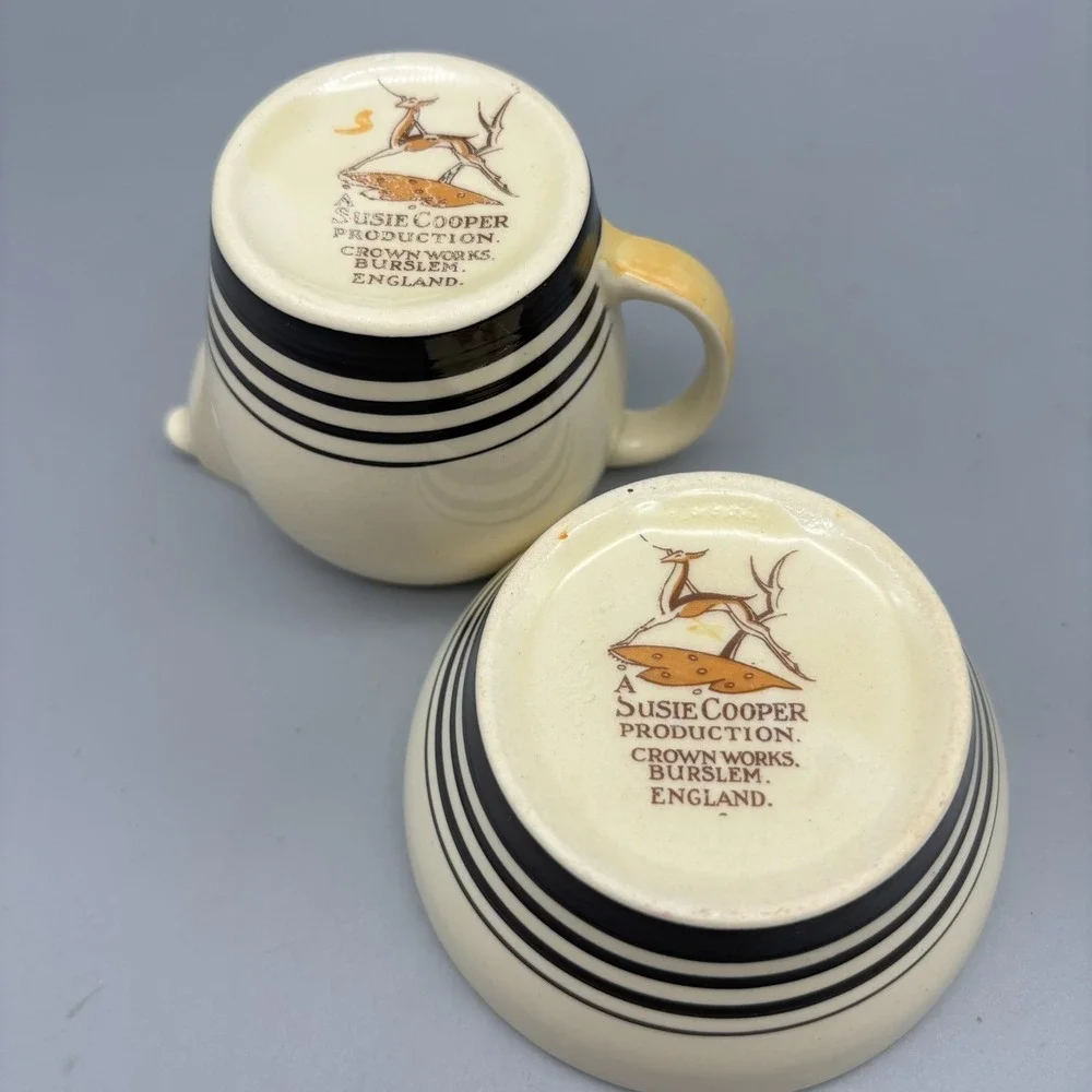 Susie Cooper Kestrel Yellow Tango Creamer And Open Sugar 1930's Vintage Art Deco